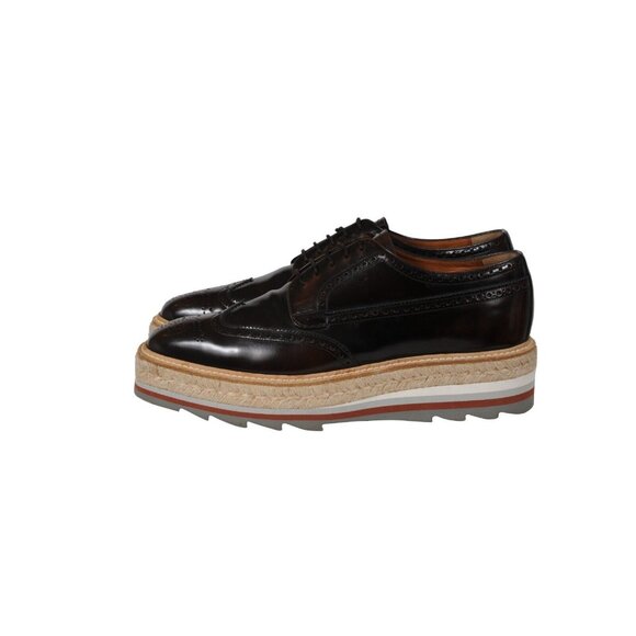 Prada Men Platform Brogue US 9 UK 8 Brown Leather Wingtip Espadrille Medallion - Picture 4 of 11